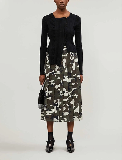 Shop Miu Miu Camouflage-print Wool And Mohair-blend Midi Skirt In Miltare