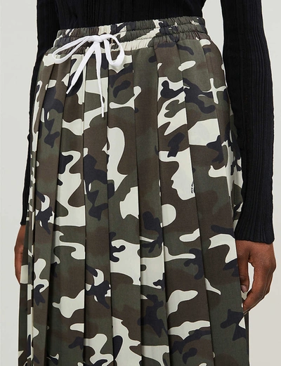 Shop Miu Miu Camouflage-print Wool And Mohair-blend Midi Skirt In Miltare