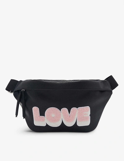 Shop Sandro Slogan-print Leather Bum Bag In Black