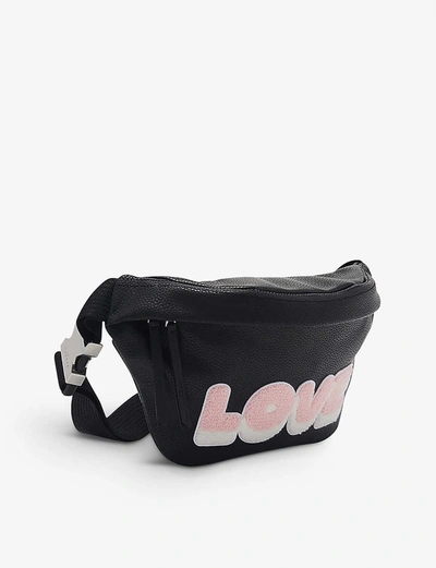 Shop Sandro Slogan-print Leather Bum Bag In Black