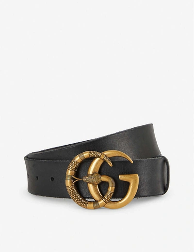 GUCCI GG Snake Gold Buckle Belt Gold/Brass With Leather