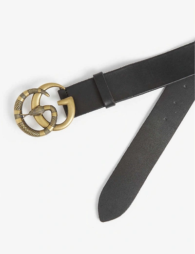 Shop Gucci Snake Logo Belt In Black