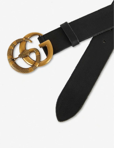 Gucci Leather Belt With Double G Buckle With Snake In Black | ModeSens