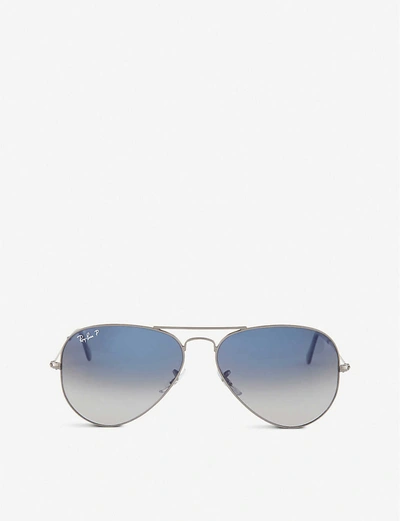 Ray Ban Ray-ban Mens Grey Original Aviator Gunmetal-frame Sunglasses With Gradient Blue Lenses Rb3025 58