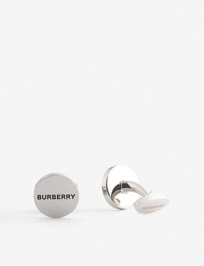 Shop Burberry Logo-engraved Silver-tone Cufflinks