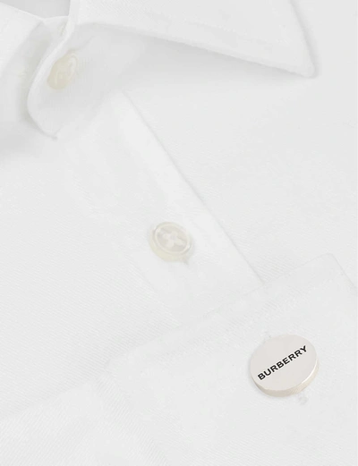 Shop Burberry Logo-engraved Silver-tone Cufflinks