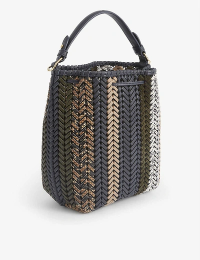 Shop Anya Hindmarch Neeson Drawstring Small Woven Leather Tote In Marine