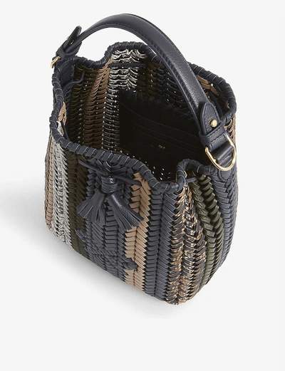 Shop Anya Hindmarch Neeson Drawstring Small Woven Leather Tote In Marine