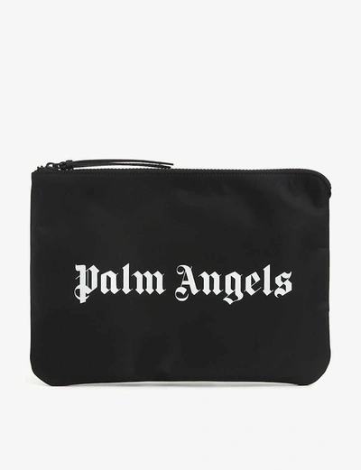 Shop Palm Angels Logo-print Woven Pouch In Black White