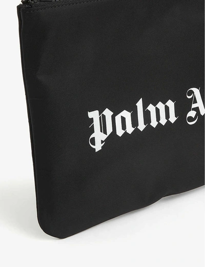 Shop Palm Angels Logo-print Woven Pouch In Black White