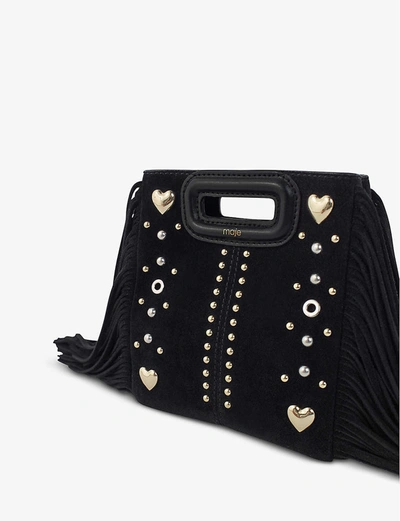 Shop Maje Mini M Embellished Suede Bag In Black