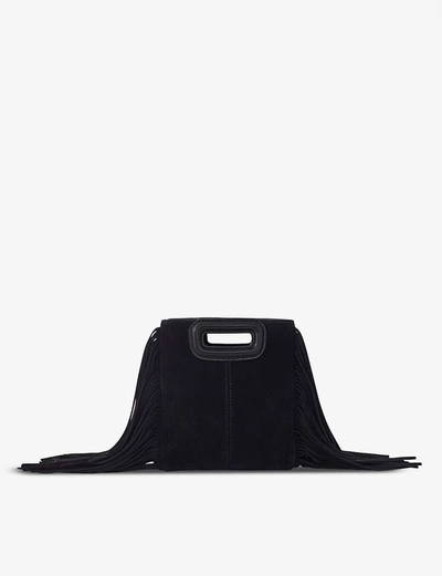 Shop Maje Mini M Embellished Suede Bag In Black