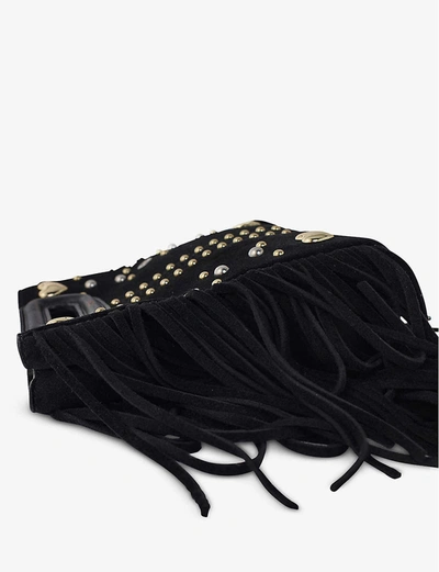 Shop Maje Mini M Embellished Suede Bag In Black