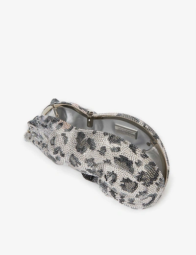 Shop Judith Leiber Snow Leopard Crystal And Silver Clutch Bag In Silver Multi