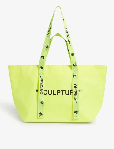 Shop Off-white Commercial Sculpture Brand-print Vinyl Mini Tote Bag In Yellow