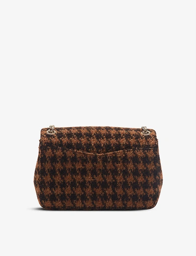 Shop Sandro Houndstooth Knitted Shoulder Bag In Brown