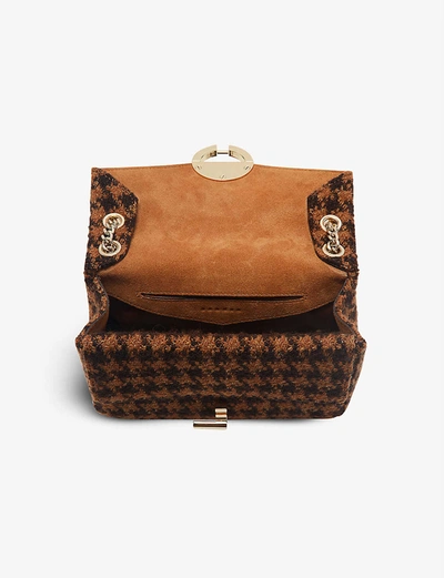 Shop Sandro Houndstooth Knitted Shoulder Bag In Brown