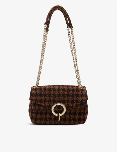 Shop Sandro Houndstooth Knitted Shoulder Bag In Brown