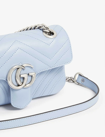 Shop Gucci Gg Marmont Mini Leather Shoulder Bag In Porcelain+blue