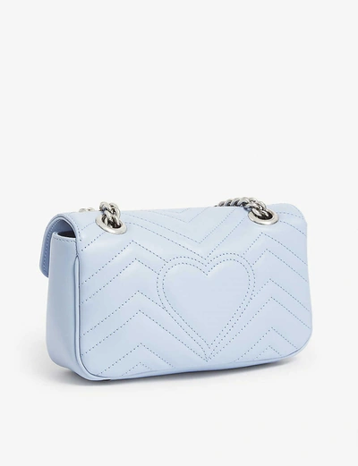Shop Gucci Gg Marmont Mini Leather Shoulder Bag In Porcelain+blue