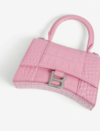 Shop Balenciaga Hourglass Extra-small Crocodile-embossed Leather Top-handle Bag In Baby+pink