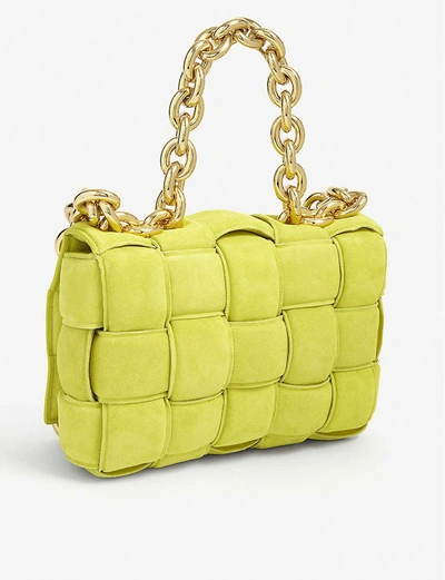 Shop Bottega Veneta The Chain Cassette Intrecciato Suede Bag In Kiwigold