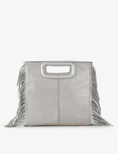 Shop Maje M Tassel-trimmed Suede Bag In Platinum