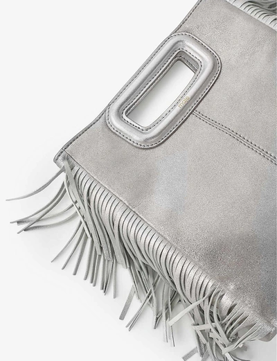 Shop Maje M Tassel-trimmed Suede Bag In Platinum