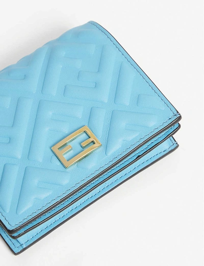 Shop Fendi Ff Logo-embossed Mini Leather Wallet-on-chain In Pool (blue)