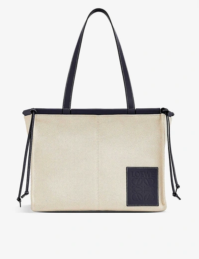 Shop Loewe Cushion Small Leather Tote Bag In Light Oat/black