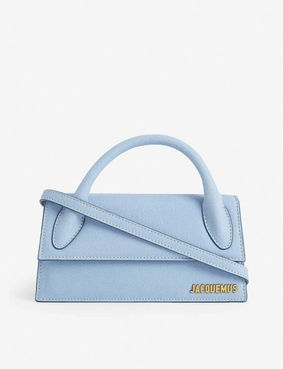 Shop Jacquemus Le Chiquito Long Suede Top Handle Bag In Light Blue