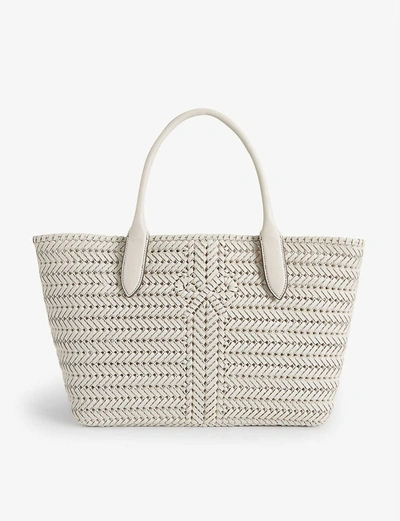 Shop Anya Hindmarch Neeson Woven Leather Tote Bag In Chalk