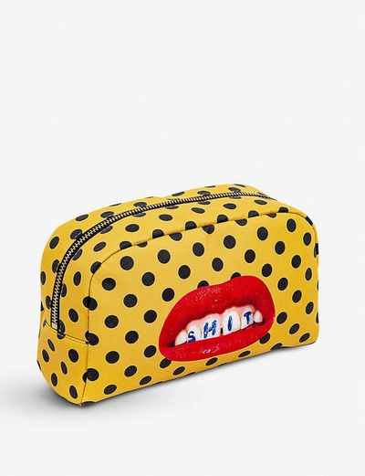 Seletti Womens Toiletpaper Sh*t Print Faux-leather Beauty Case