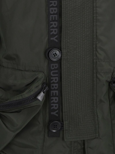 Shop Burberry Packaway Hood Logo Tape Parka In Green