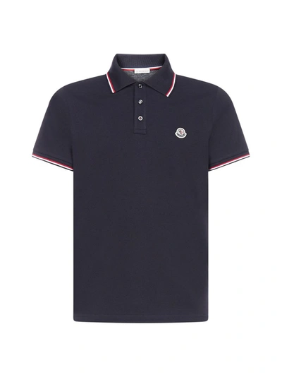 Shop Moncler Logo Patch Polo Shirt In Blue