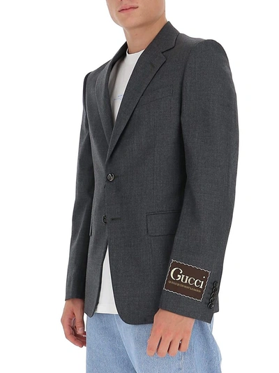 Shop Gucci Logo Label Jacket In Grey