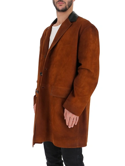 Shop Prada Contrasting Collar Coat In Brown