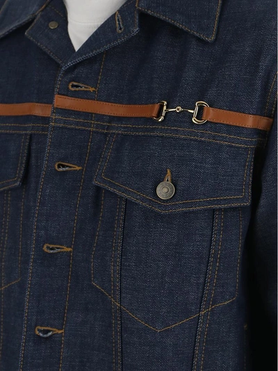 Shop Gucci Horsebit Washed Denim Jacket In Blue