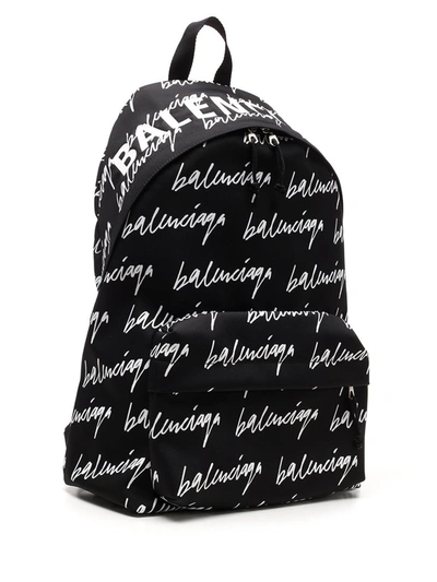 Shop Balenciaga Wheel Scribble All Over Logo Backpack In Black