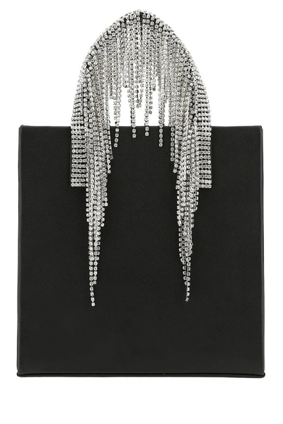 Shop Kara Crystal Fringe Handle Handbag In Black