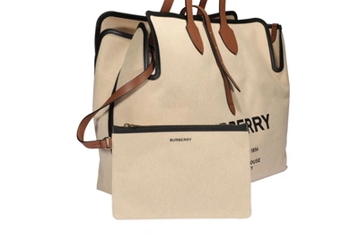 Shop Burberry Logo Print Tote Bag In Beige