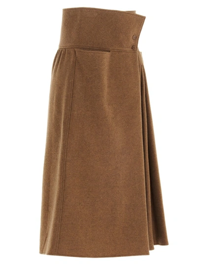 Shop Lemaire Pleated Skirt In Brown