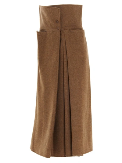Shop Lemaire Pleated Skirt In Brown