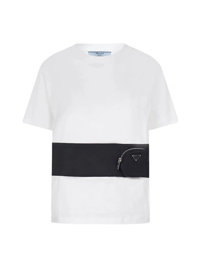 Prada Pouch-detail Cotton T-shirt In Bianco Nero | ModeSens