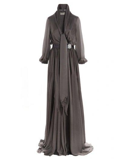 Shop Alexandre Vauthier Pussybow Maxi Dress In Grey