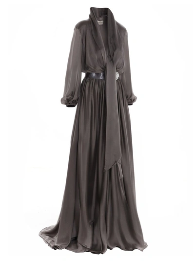 Shop Alexandre Vauthier Pussybow Maxi Dress In Grey