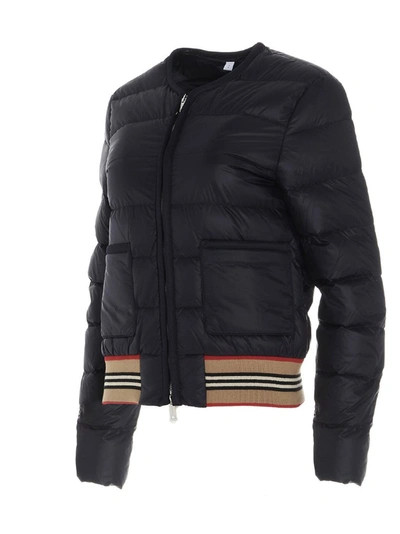 Shop Burberry Icon Stripe Detail Puffer Jacket In Black