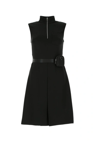 Shop Prada Belted Pouch Sleeveless Dress In Black