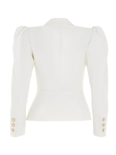 Shop Alessandra Rich Double Breasted Padded Shoulder Blazer In White