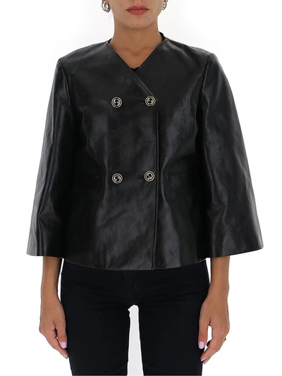 Shop Gucci Double Breasted Cropped Sleeve Jacket In Black
